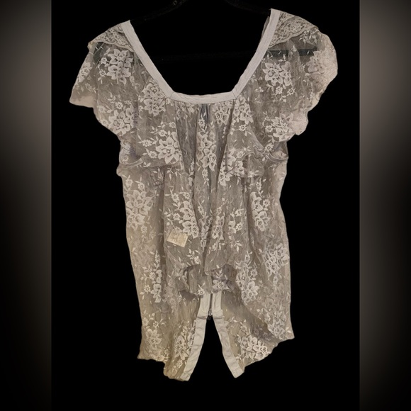 Vintage Free People sheer lace double zip ruffle shirt blouse top women’s Small - Picture 2 of 10
